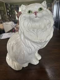 Vintage Persian Large White Ceramic Cat Green Eyes Sitting ...