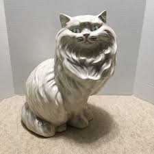 Vintage Large 14" Ceramic Gray/White Persian Cat Statue ...