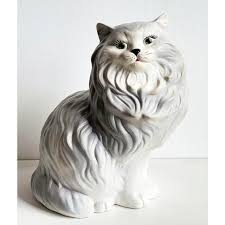 Life Sized Vintage White & Gray Ceramic Persian Cat Figure ...