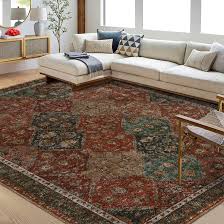 Qeetex 5 x 7 ft Polyester Red Rectangular Living Room Bedroom Dining Room Botanical Floral Print Soft Non Slip Modern Machine Washable Area Rug in the Rugs department at Lowes.com