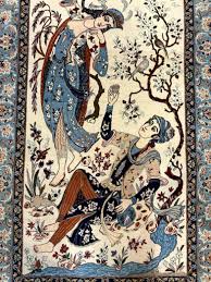 Persian Isfahan Pictorial Rug, Two Lovers, Kork Wool on Silk ...