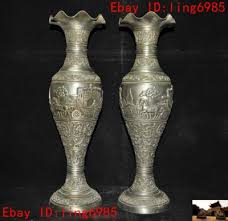 16" Chinese dynasty silver horse people flower Zun Cup ...