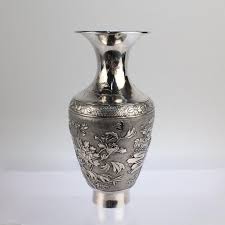 Antique Signed Chinese Export Sterling Silver Vase with ...