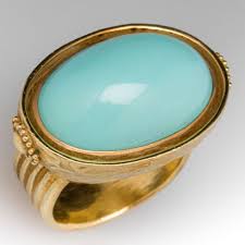 Awesome Turquoise Cocktail Ring 18K Yellow Gold