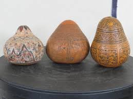 Sold at Auction: 2 Intricately Hand Carved/Etched Peruvian Gourds (ONE$) PERUVIAN ART