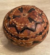 Vtg Hand Carved Painted Gourd Jewelry Box Peruvian Llama ...
