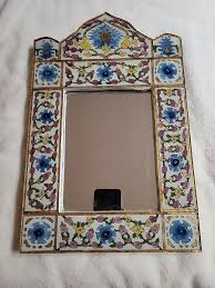Hand Painted Ceramic Frame Mirror Morocco Floral Blue Pink ...