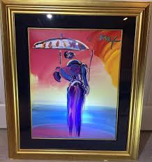 Peter Max Umbrella Man With Cane Framed Mixed Media BIG 40 ...