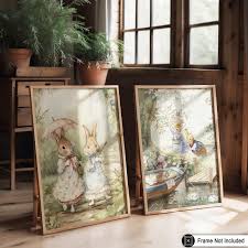 Poster Master 2-Piece Vintage Bunny Besties Poster - Rabbits In The Woods Print - Bunny Art - Story