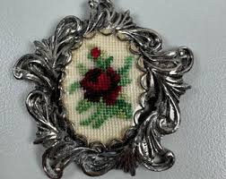 Vintage Necklace Petit Point Silver Tone Chain N Pendant ...