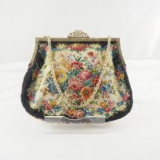 Vintage Petit Point Evening Purse, Naturalistic Flowers, Brass Frame, Black Silk Moire Lining, No Label, Style of Jolles, Austria 1930s - Etsy