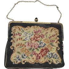 Similar Items to Antique handmade Victorian petit point needlepoint brass Purse clutch hand bag
