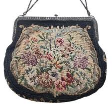 1940s Petit Needlepoint Tapestry Floral Embroidered Purse with Ornate Silver Clasps | Chairish