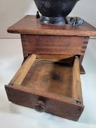 Antique Coffee Grinder, Cast Iron Top, Wood Box Base ...