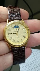 PEUGEOT Vintage Men's Watch Moon Phase Gold Tone Leather Quartz 32 mm Rare | eBay Australia