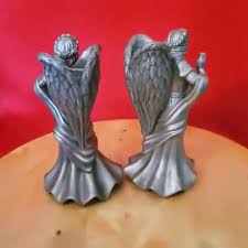 Vintage Metal Pewter Praying Angel Candle Stick Holder Set ...