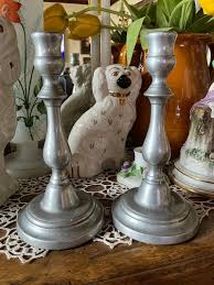 French Country Classic Provence Pewter Pair Candleholder Sticks - Etsy Israel