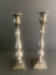 Vintage Silver Tone Candlestick Holder Set (2) MCM Holiday Centerpiece Tableware | eBay
