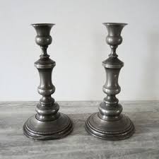 2 Antique French Bryard Pewter Candlesticks - Etsy