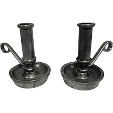 Old Pair of Carson Pewter Candle Holders - 4 3/4" Tall. For Sale at Ruby Lane
