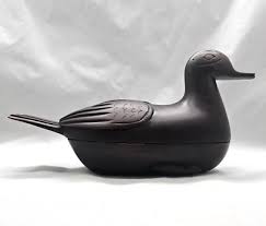 Vintage Hand Carved Dark Brown Stained Wood Duck Figurine ...