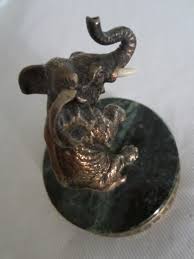 Sterling Gilded Elephant On Green Marble Base Ruby Eyes – Designer Unique Finds