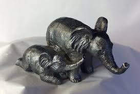 PEWTER Mother ELEPHANT With BABY Calf #5943 Lucky TRUNK UP ...