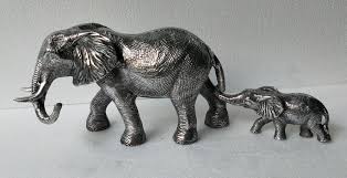Metal Elephant Statues Set of 2 Figurines Mother & Baby ...