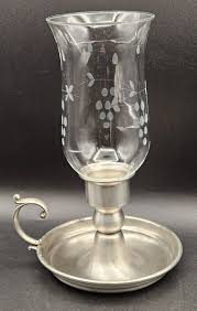 Leonard Pewter Finger Lamp Candlestick Holder w/Floral ...