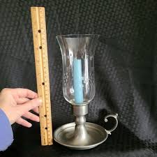 Early American pewter by Webb candleholder with etched glass ...