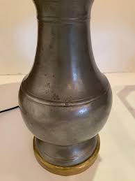 Pair of Handsome Pewter and Brass Table Lamps with Custom Shades For Sale at 1stDibs