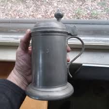 1800s EARLY HEAVY PEWTER TANKARD STEIN WITH FLIP LID ...