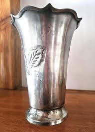 Vintage Pewter Art Nouveau Vase - Relief Leaf Vase - Tulip ...