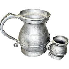 Vintage Primitive 3” & 6” Curved Pewter Tankards Signed. For Sale at Ruby Lane