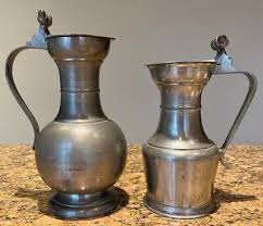 Pair of vintage European Pewter Acorn Pitchers w/ handle & lid - 9" and 10" tall | eBay