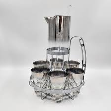 Vintage Silver Fade Pitcher With Cocktail Glasses and Holder | eBay