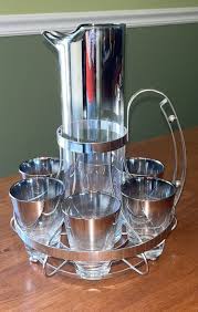 MCM VITREON QUEENS LUSTER SILVER FADE COCKTAIL SET BARWARE CHROME CADDY | eBay
