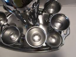 Vintage Art Nouveau Barware Set 8 Pc. Chrome metal Cocktail Martini etched 1930s | eBay