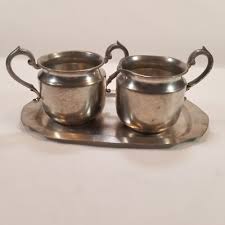 Creamer and Sugar with Plate Old English Genuine Pewter 3 ...