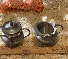 Vintage SMALL Pewter Cream & Sugar Set by Industrial ...