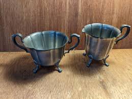 PAIR VINTAGE PEWTER CUPS 2 HANDLES FLUTED FEET AND TOP SUGAR ...