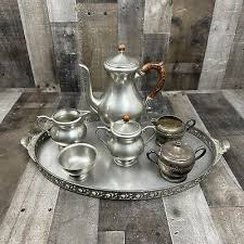 Vintage Royal Holland 5pc Pewter Tea Set Coffee Pot Tea Pot Sugar Creamer Tray | eBay