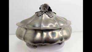 Antique Pewter Bowl Tureen Rose Flower Final Lid German 1920s For Sale at 1stDibs