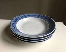 4 Vintage Soup Bowls, Plates Blue Golden Rim Retro Kitchen Decor. Collectible - Etsy