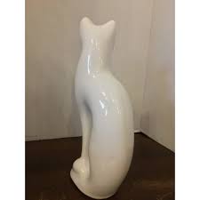 Petite Mid Century Ceramic White Cat Figurine | Chairish
