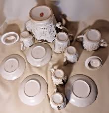 Vintage Royal Sealy Tea Set Service for 4 White and Gold Art ...