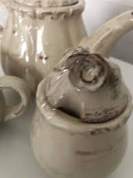 Maxcera Ivory Rose Shabby Chic Tea Pot Creamer and Covered ...