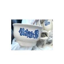 Vintage Pfaltzgraff Yorktowne Classic Blue Floral on Tan Stoneware Usa Made Saucer and Mug /Cup / Soup /Bowl Set- 10 Pieces | Chairish