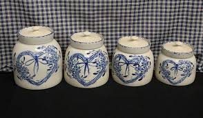 USA Made Stoneware 4pc Hand-painted Canister Set