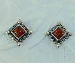 Vintage Sterling Post Earrings with 4mm Amber Cabochons ...
